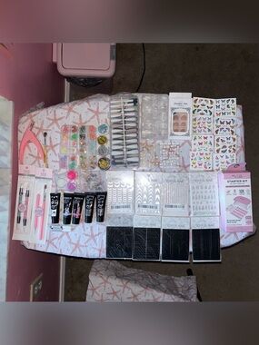 Nail Art Kit With Glitters, Polygels,Stickers,Stamps,Guides,Press ons, and Tools